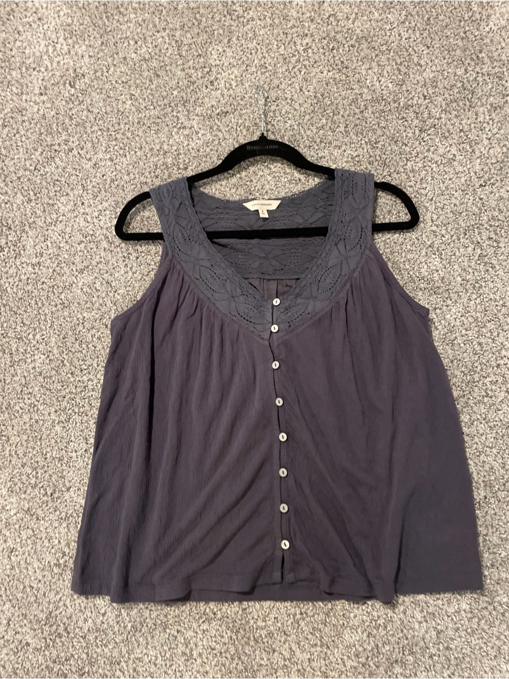 Lucky Brand Crochet-Trim Button Front Camisole - Gray